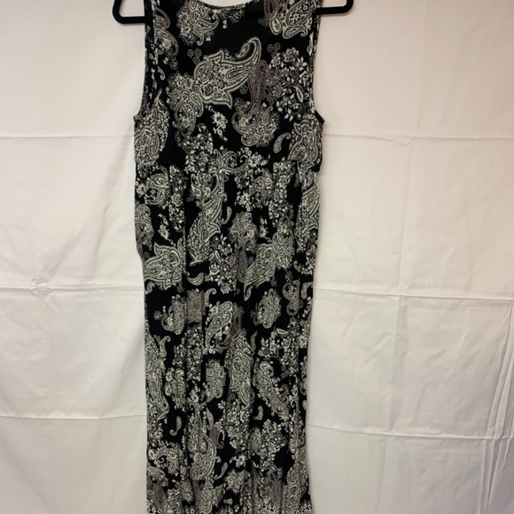 bila dress SZ Xl black & tan paisley maxi crinkle bohemian casual babydoll - Picture 4 of 12